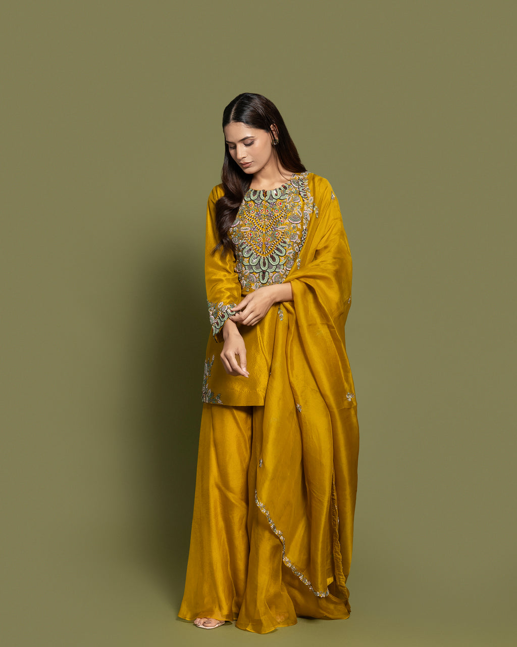 MUSTARD SOFT SILK EMBELISHED SET