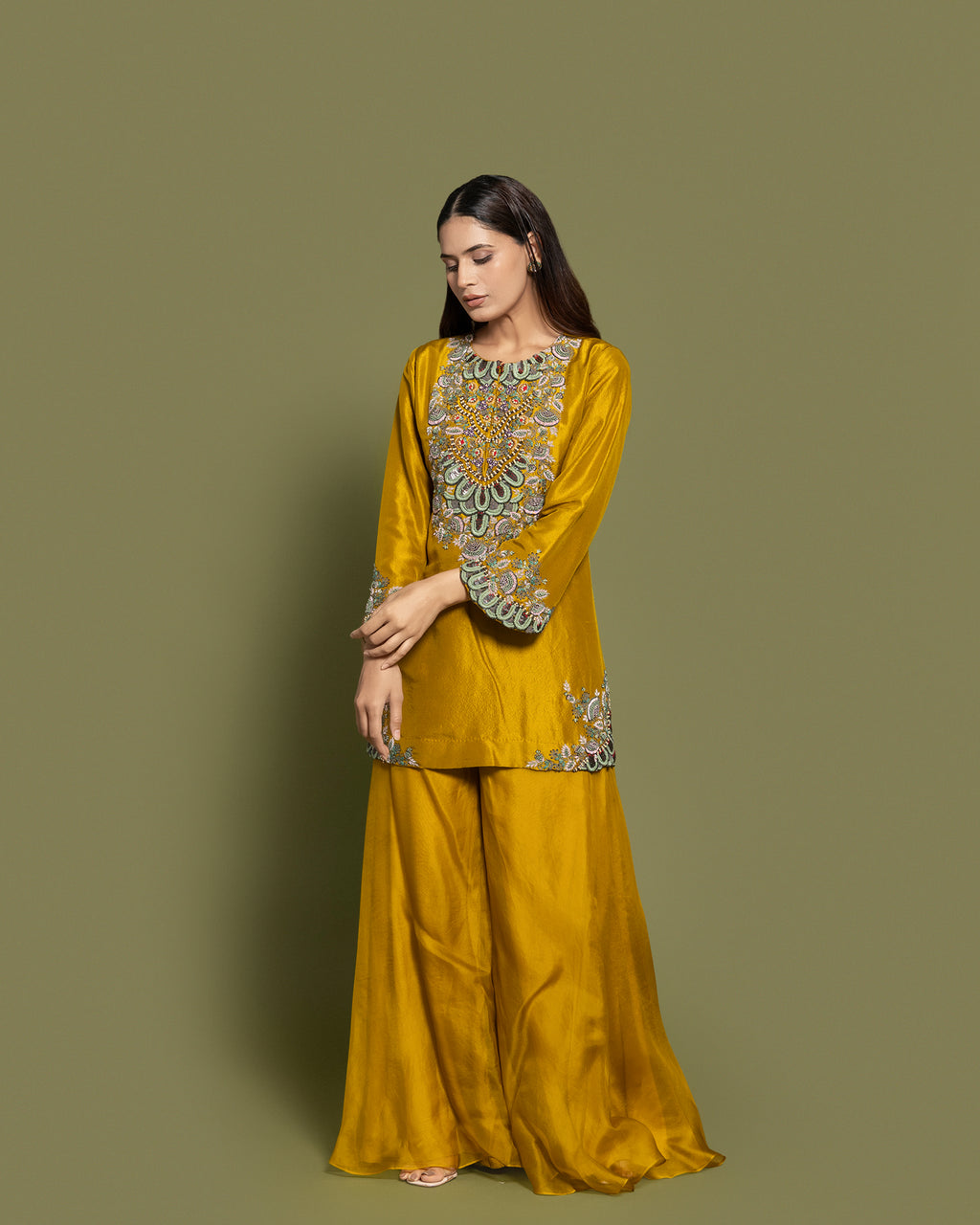 MUSTARD SOFT SILK EMBELISHED SET