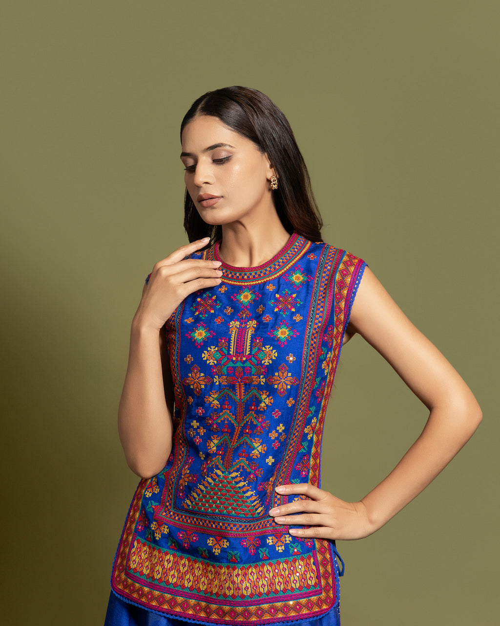 COBALT RESHAM TUNIC SKIRT SET WITH DUPATTA