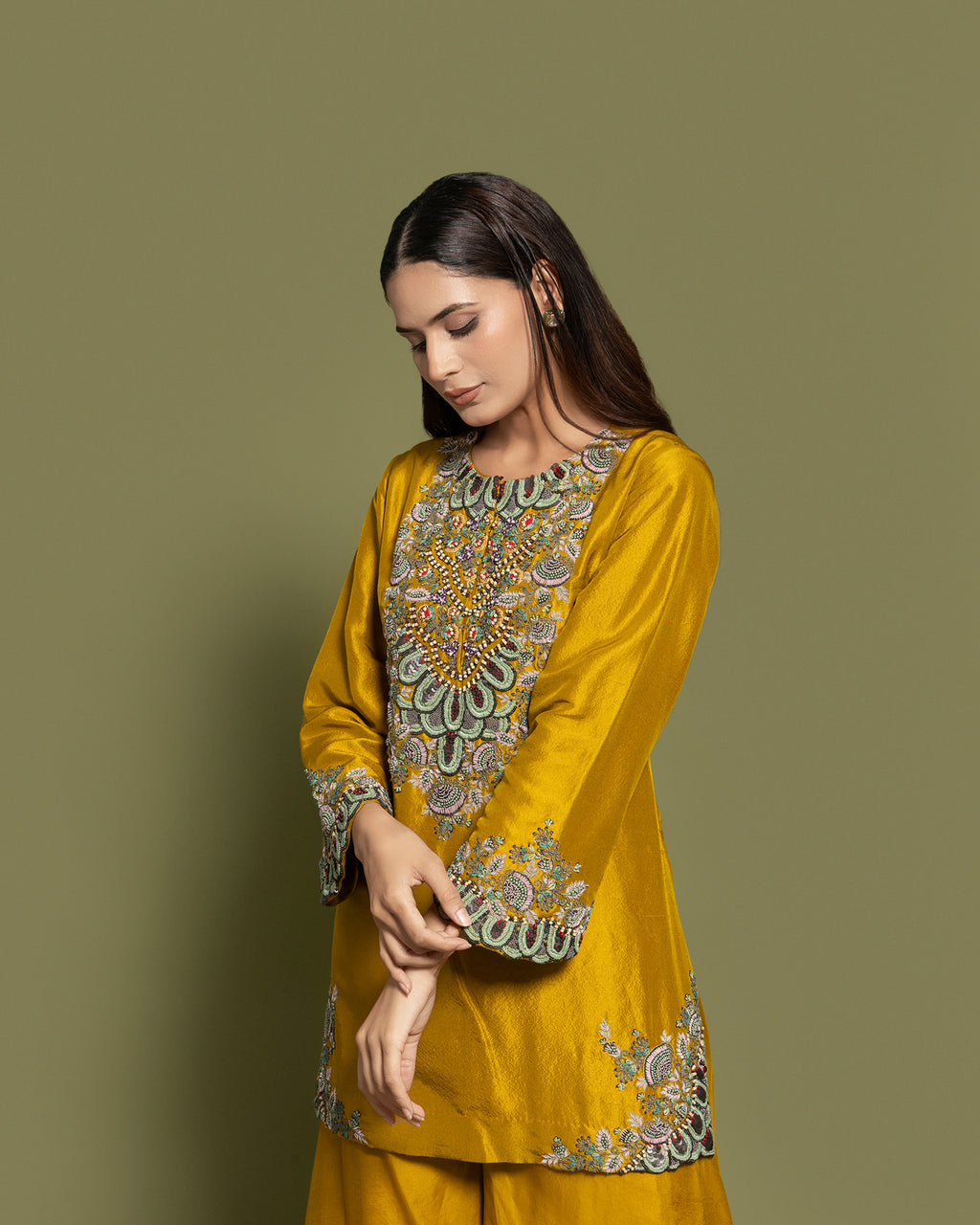 MUSTARD SOFT SILK EMBELISHED SET