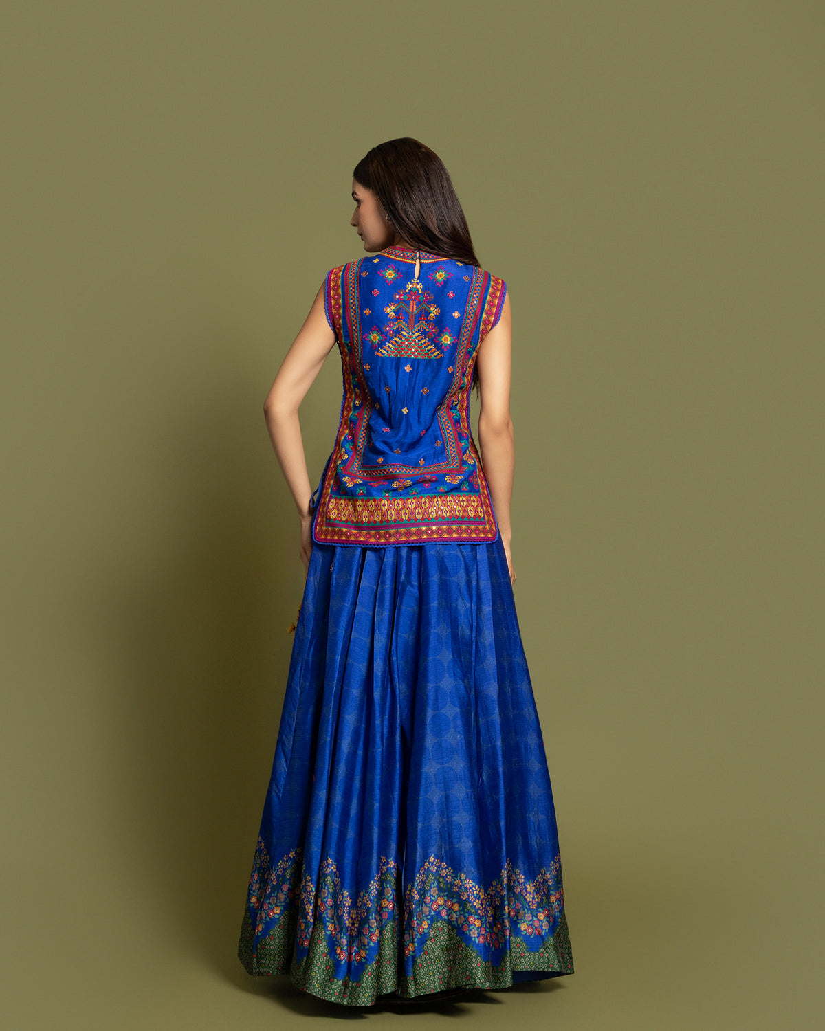 COBALT RESHAM TUNIC SKIRT SET WITH DUPATTA