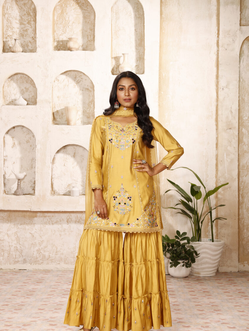 Embroidered Four Side crossio Lace with Organza Dupatta - Aari India