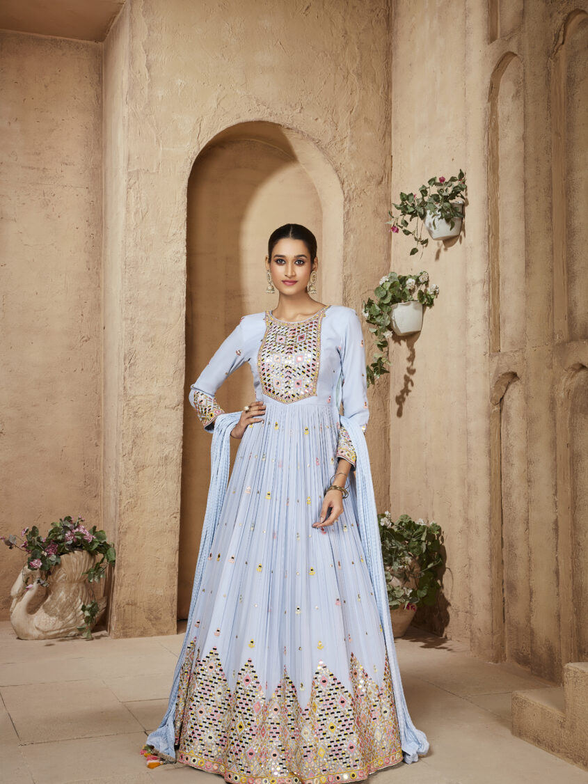 Georgette Embroidered Fancy Designer Long Anarkali Gown, Full Sleeve at Rs  369 in Surat